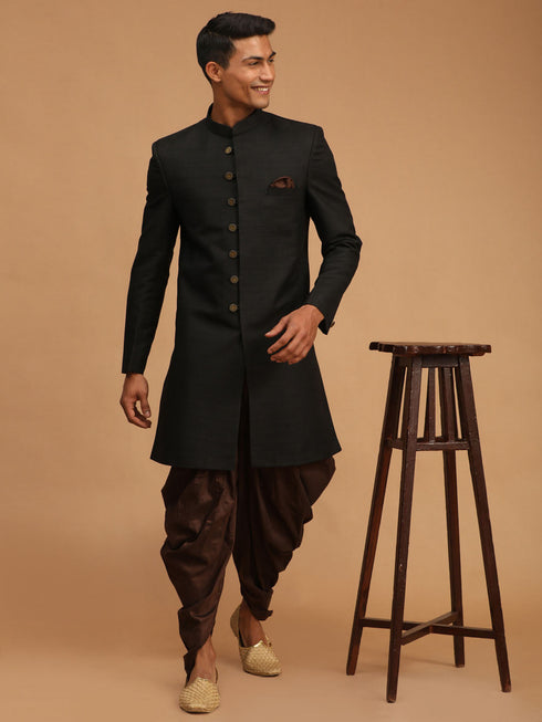 Vastramay Men's Black Sherwani Set